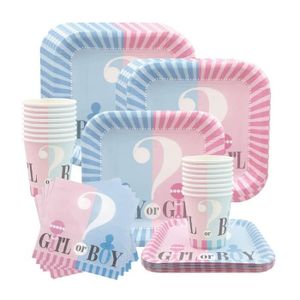 Bleu et Rose Gender Reveal Vaisselle, 144Pcs Baby Shower Assiette Kit Bébé  Girl Or Boy Party Decoration, Fête Assiettes Carton Gobelet Serviettes en