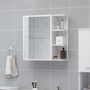 COLONNE - ARMOIRE SDB Armoire à miroir bain - Aggloméré - Blanc brillant - 62,5x20,5x64 cm - Contemporain - Design