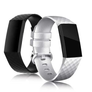BRACELET MONTRE CONNEC. Bracelet Compatible pour Fitbit Charge 3 Bracelet/Fitbit Charge 4 Bracelet Fomme Homme, Remplacement Réglable Bracelets,Black+Argent