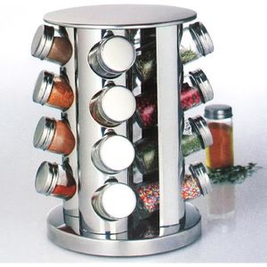 Relaxdays Tourniquet à épices, avec 20 pots, étagère rotative à 360°, inox,  verre, H x D 33 x 20 cm, organiseur, argent