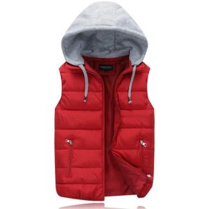 DOUDOUNE Doudoune Homme,Sans Manche Doudoune Femme avec Capuche,Veste en Duvet Poches Multiples en Automne et Hiver-Rouge