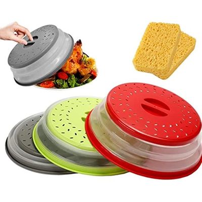 Cloches Micro-ondes Pliables Sans BPA - Lot De 2 (gris Et Bleu), 26 Cm - Avec Trous Vapeur, Lavables Au Lave-vaisselle - 13