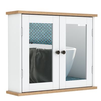 Kleankin Armoire Colonne Salle De Bain Avec Miroir - 2 Portes Étagères Réglables 32x28x162 Cm Blanc