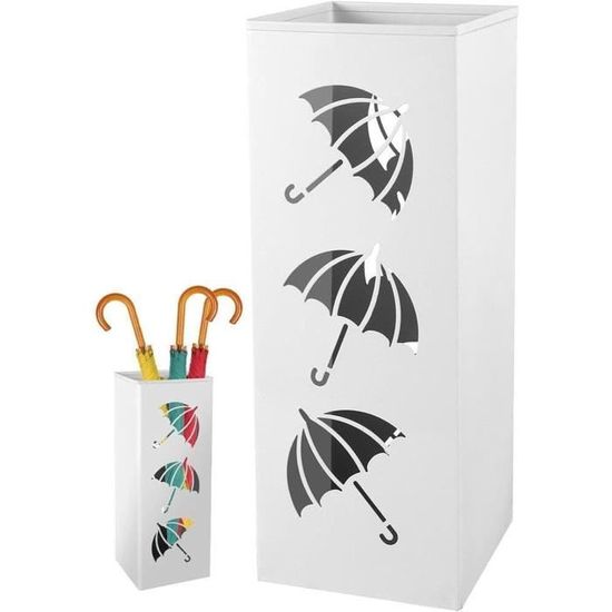 Porte-parapluie Carré Blanc En Acier Laqué, Hauteur 48,5 Cm - Design Moderne, Neuf