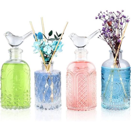 Flacons Artisanaux Marocains - Lot De 4, Verre Et Laiton, 30 Ml, Pour Huiles Essentielles, Décoration Orientale