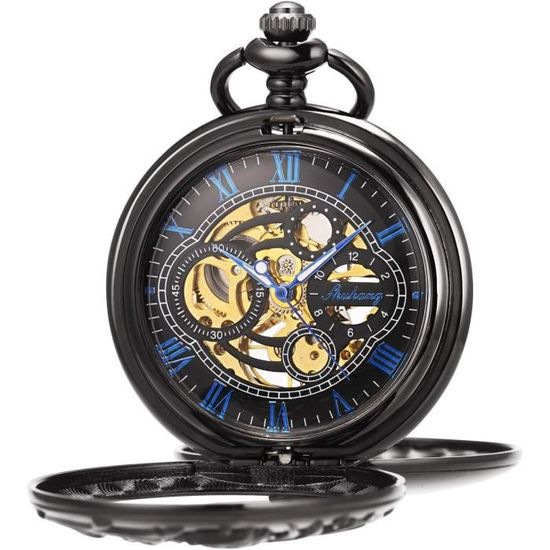 TREEWETO Montre de Poche Unisexe avec chaîne à remontage analogique et