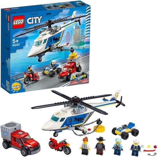 LEGO® City 60243 L'Arrestation en Hélicoptère, Jouet, Moto et Camion, Minifigurine Policier
