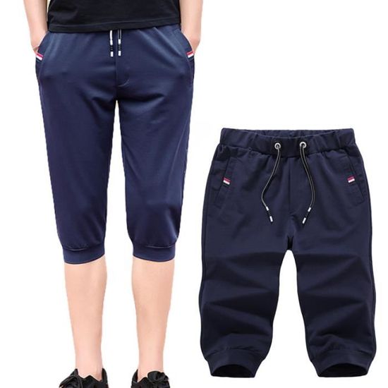 Pantalon Cargo Été Homme Minetom - Lin Coton Lâche, Short Bermudas 3/4 - Taille Large Avec Cordon