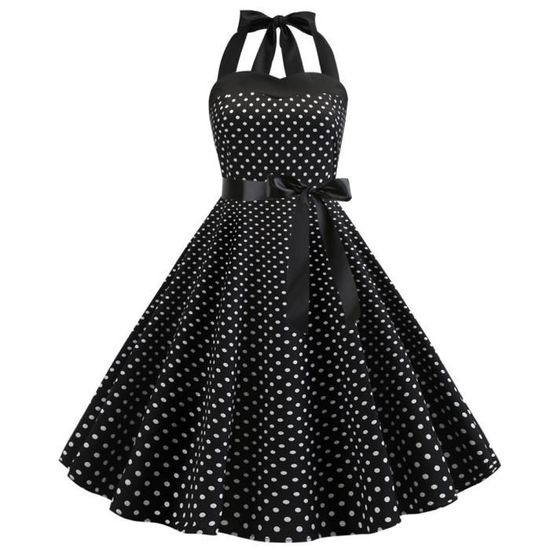 Robe Vintage Années 50 Pin-Up - Style Rockabilly - Col Rond Manches Courtes - Polyester - Soirée Cocktail