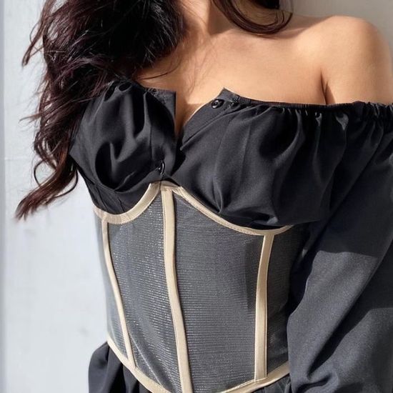 Corset Satiné Burvogue Pour Femmes - Ceinture Amincissante Sous Le Buste - Noir/chair - Neuf