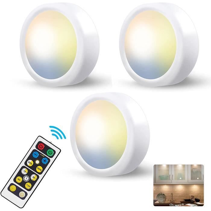 Spot LED Sans Fil Autocollant - Dimbar RGB Lampe Plakat a Pile avec  Telecommande Eclairage Batteri Armoire Lumiere Cuisine Sous Meuble L  Sunmostar 21fe