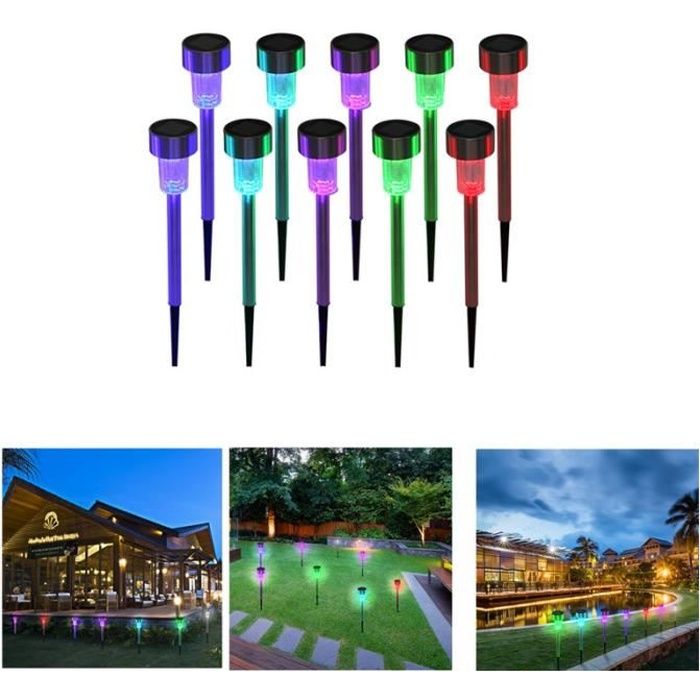 10pcs Lampe Solaire Jardin Étanche LED Décoration Eclairage Solaire Extérieur Lumière Colorée Pour Chemins Pelouse