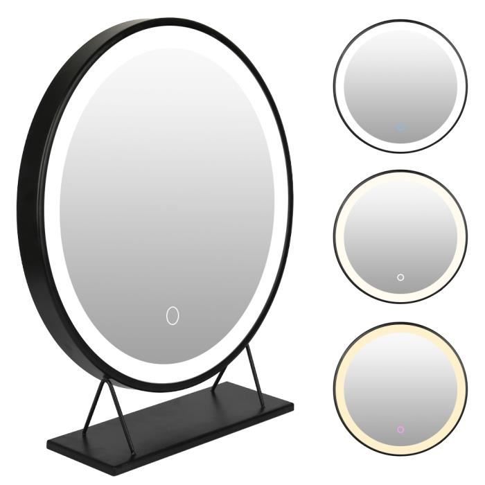 Laizere° Miroir de Maquillage Rond - Cadre Noir - Diamètre 50 cm - 3 Modes