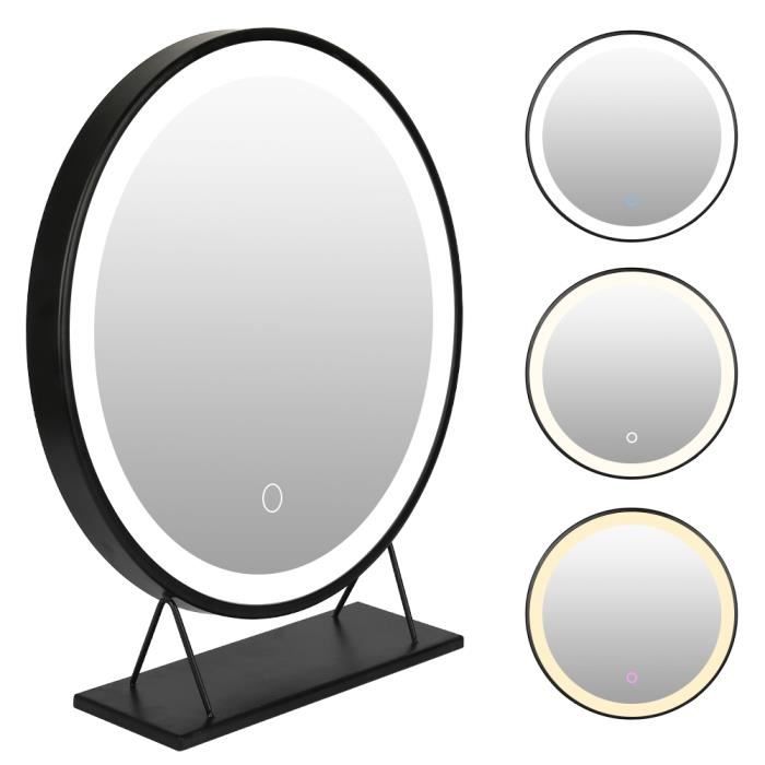 Laizere° Miroir de Maquillage Rond - Cadre Noir - Diamètre 50 cm - 3 Modes