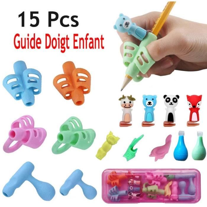 Pencil Grips,Guide Doigt Enfant, Aide écriture - Lot de 15 guide-doigts au design ergonomique Pencil Grips Pour Enfants Étudiants(Ro
