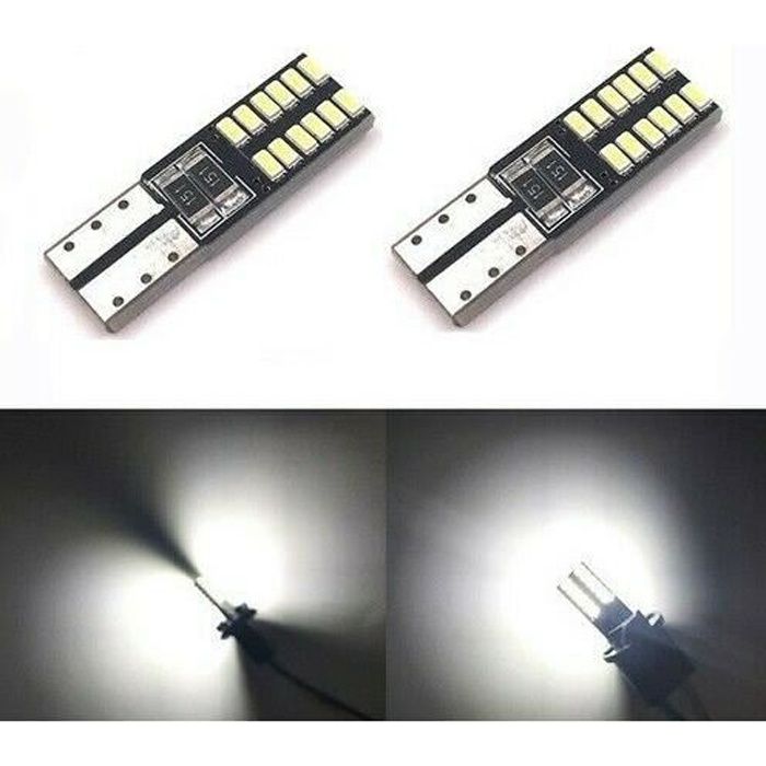 2 Ampoules Veilleuses LED 12 smd T10 W5W Canbus ANTI ERREUR BLANC XENON 6000K 12V