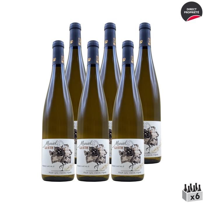 Alsace Terre Natale Pinot Gris Vieilles Vignes Blanc 2019 - Lot de 6x75cl - Domaine Gueth - Vin AOC Blanc d' Alsace