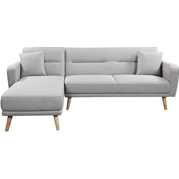 Canapé d'Angle Scandinave LOYA Convertible et Réversible en Tissu - Gris Clair