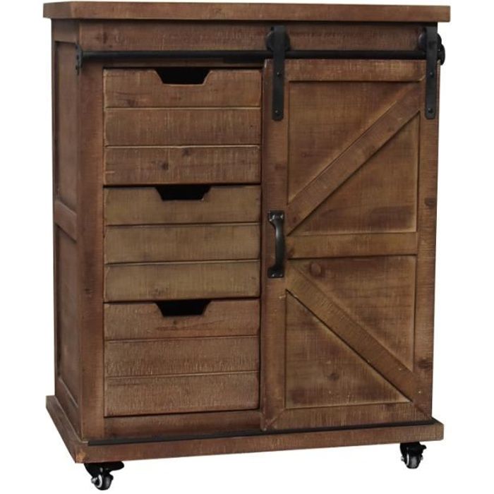 Meuble Bahut Buffet Commode Industriel Campagne à Roulettes 84 cm