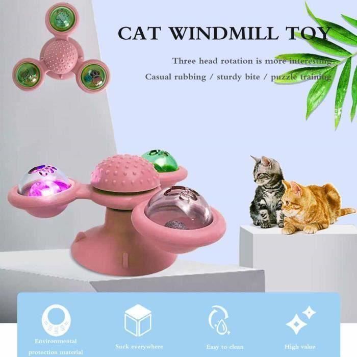 Jouet moulin à vent pour chat à trois têtes animal créatif jouet interactif- Rose