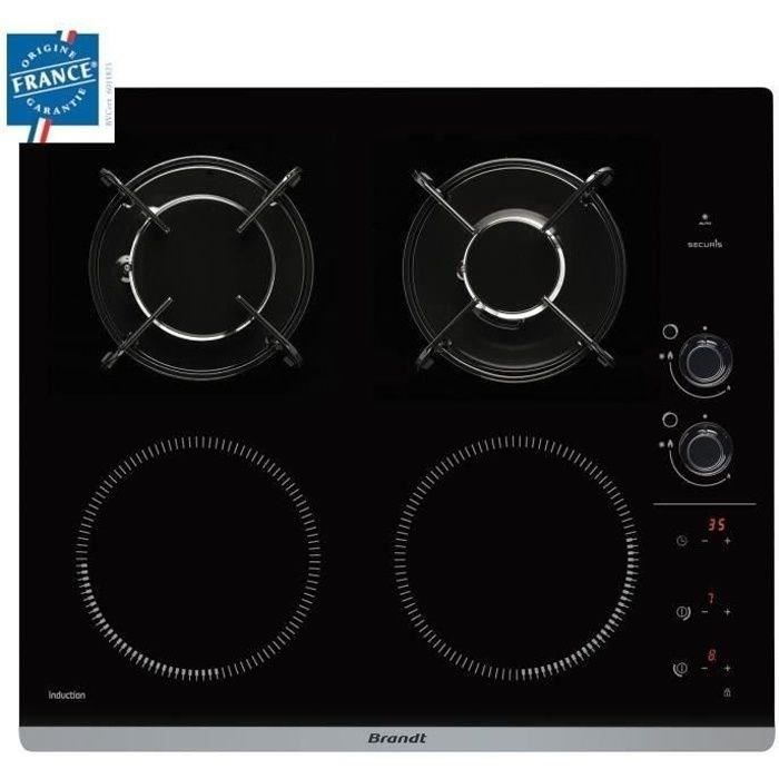 BRANDT BPI6413BM - Table de cuisson mixte induction / gaz - 4 zones - L 51 x P 58 cm - Revêtement ve