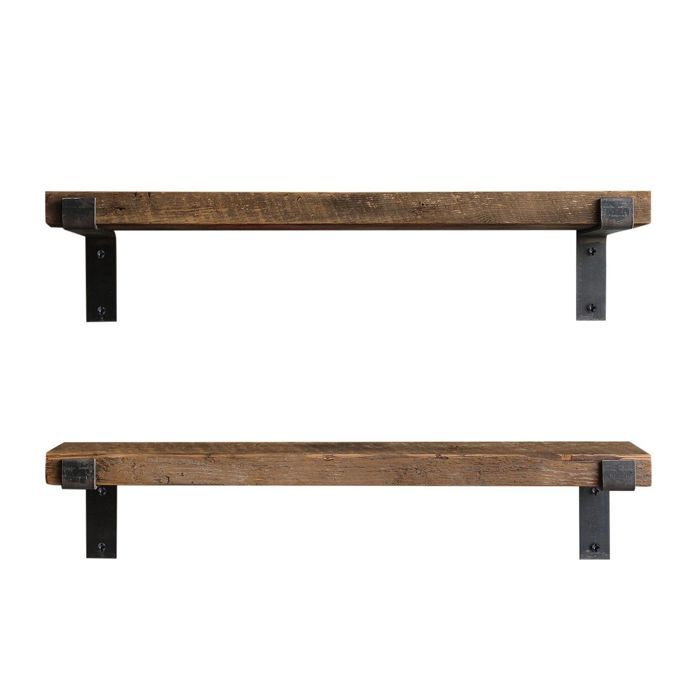 2 Etagères murales design industriel Lamo - L. 60 x l. 14 cm - Marron
