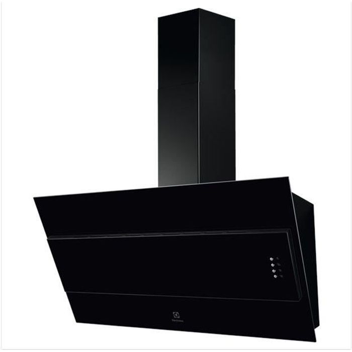 Hotte murale inclinée - ELECTROLUX LFV319K - Larg 89,8 cm - Design verre - Evacuation ou Recyclage - 600m3-h - 49dB - 3 vitesses
