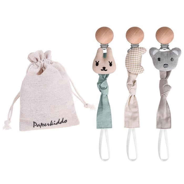 Cocopar Attache Sucette Bébé Personnalisé bébé mignon Pacifier Chain (3PCS ours + lapin + lune)