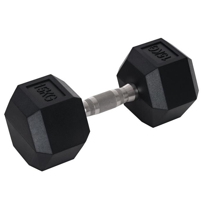 Haltère courte poids 15 Kg - entraînement musculaire & haltérophilie - acier caoutchouc noir 33x15x15cm Noir