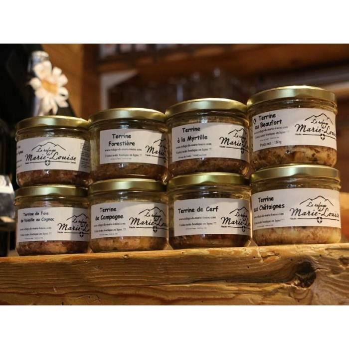 Lot de 4 terrines pur porc, foie de volaille,forestière et canard aux figues