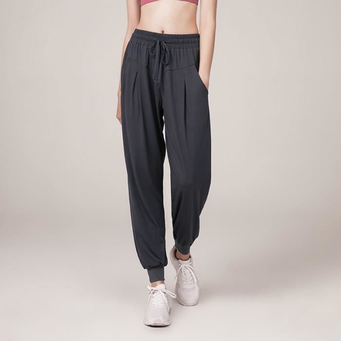 Super Doux Femme Pantalon Harem Yoga-Pilates Bouffant Large Bande Stretch a la Taille Floral Imprime Taille Haute-S-Gris