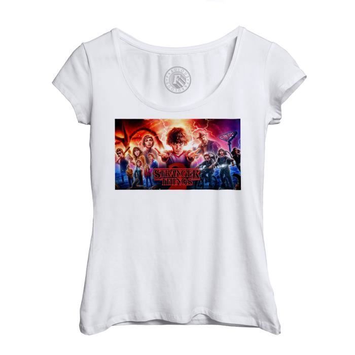 T-shirt Femme Col Echancré Stranger Things Saison 2 Serie 80's Fantastique