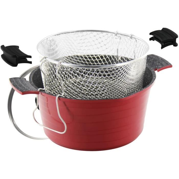 ROSSETTO Friteuse Faitout Evolution 2 en 1 avec Panier Friteuse + Couvercle Verre - 24cm