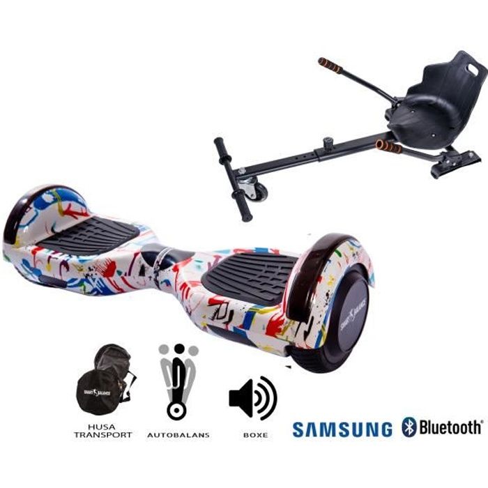 Paquet Hoverboard + Hoverseat Noir Smart Balance™ Premium Brand, Regular Splash, Roues 6.5 pouces, Bluetooth , batterie Samsung Cell