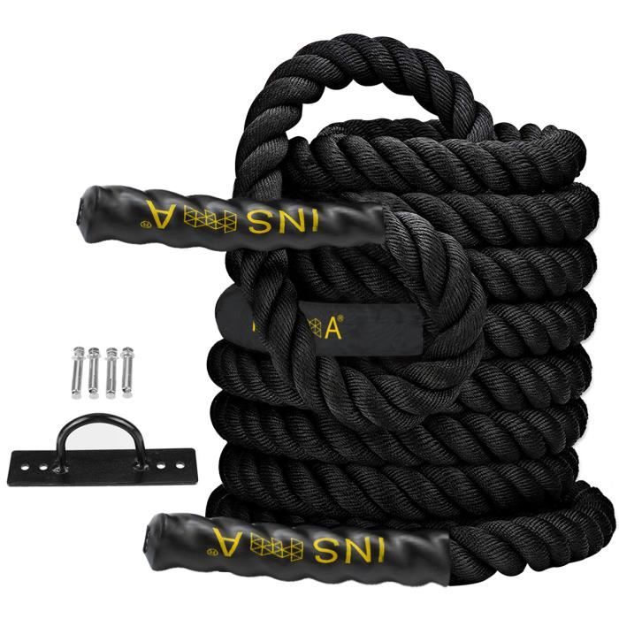 INSMA Corde de Combat Bataille Corde d'entrainement 50mm 9m Exercice Fitness Noir