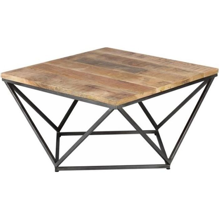 Table basse carrée Métal/Bois - KNOX - L 95 x l 95 x H 50