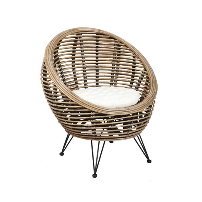 Fauteuil Rotin piétement épingle - ALIEN - L 77 x l 70 x H 83 cm