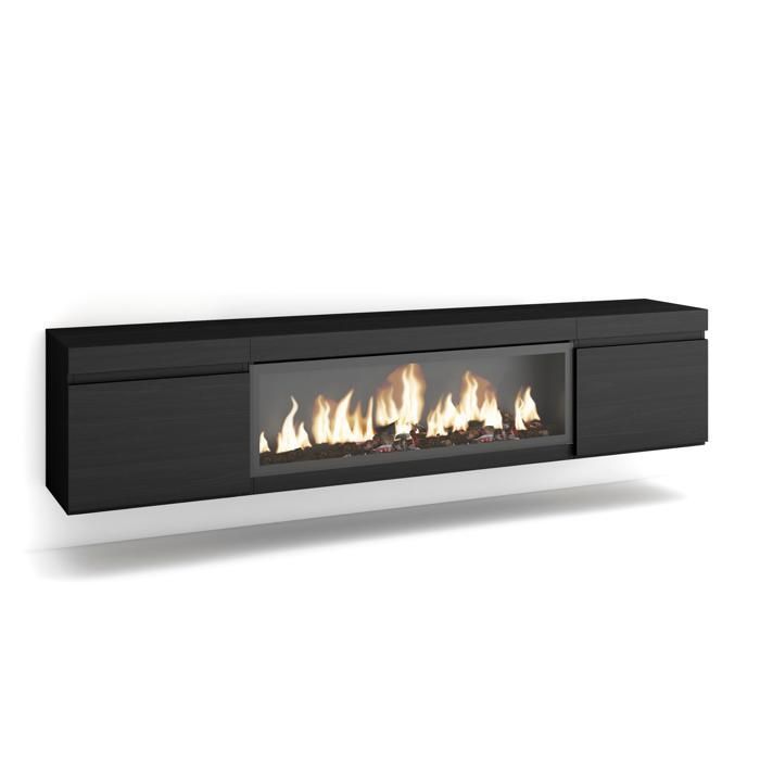 Meuble TV Banc Télé 208x35x45cm 1feu électrique XXL Suspendu Mural Noir RF3262 Meuble TV Banc Télé 208x35x45cm 1feu électrique XXL Suspendu Mural Noir RF3262