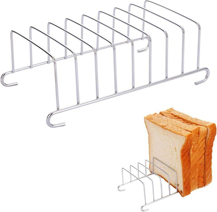Lot De 2 Supports à Pain En Acier Inoxydable 8 Tranches - Accessoire Friteuse à Air Chaud Et Four - Porte-Pain Argenté Ustensile Cuisine Inox