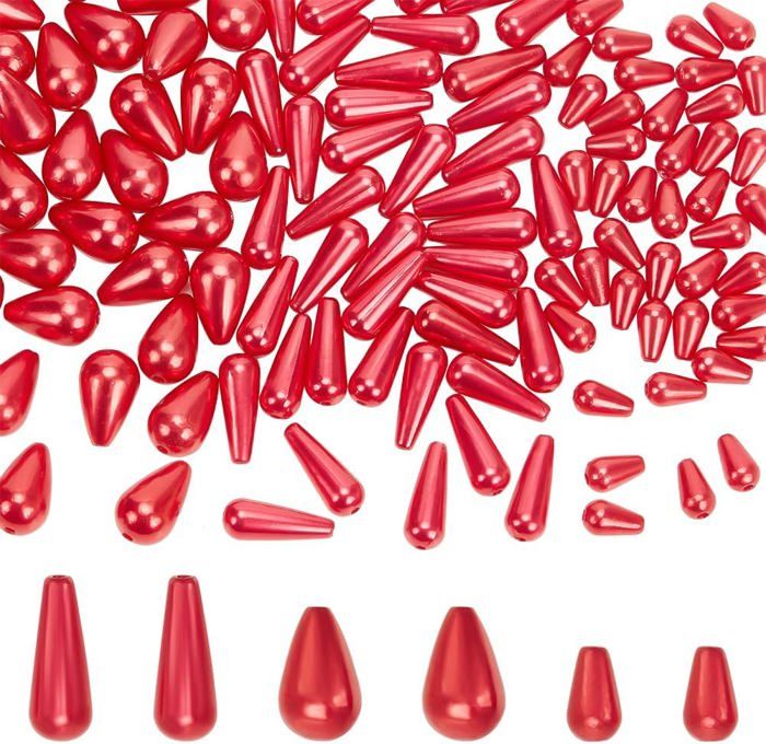 PH PandaHall 120pcs 3 Tailles Perles Rouges En Forme De Larme