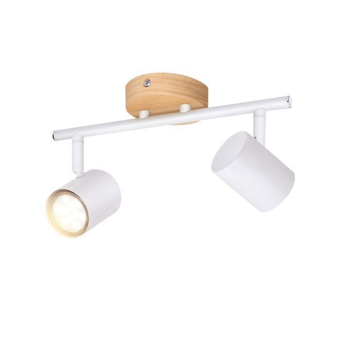 Plafonnier de Style Scandinave NETTLIFE - 2 Spots GU10 Orientables Blanc Base en bois Pour Couloir Salon Chambre Cuisine