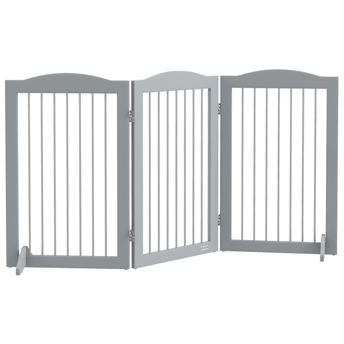 Barrière de sécurité chien pliable 3 plaques 2 pieds de soutien H.80 cm gris