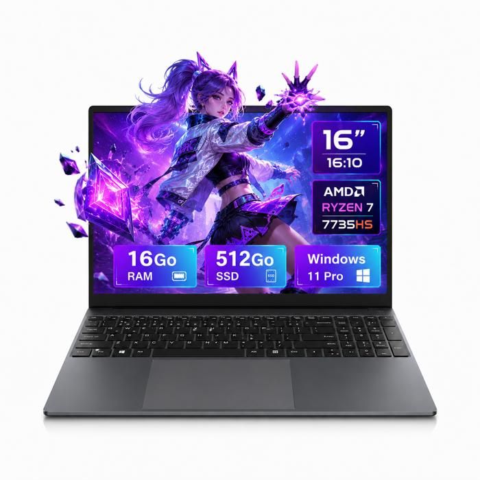 PC Portable Blackview Gamibook6 AMD Ryzen 7 7735HS 16 pouces FHD+ 16Go RAM 512Go SSD Ordinateur Portable avec Film de clavier AZERTY