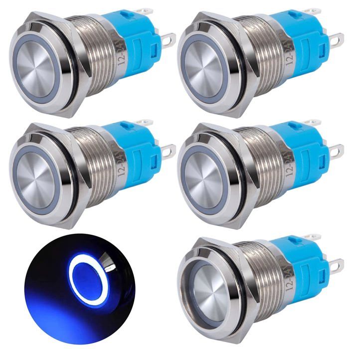 Gebildet Lot De 3 Boutons-Poussoirs Étanchés IP65 Autobloquants En Alliage D'Aluminium – Tête Haute 12 Mm – Précâblés Marche/Arrêt 2A 12-250V