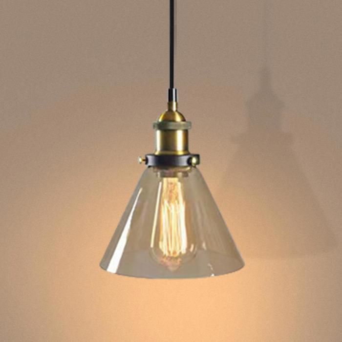 Diday Suspension Luminaire IndustrielLustre Vintage Abat-jour en Verre E27 Lampe de Plafond Style Edison pour Salon ChambreAmbre