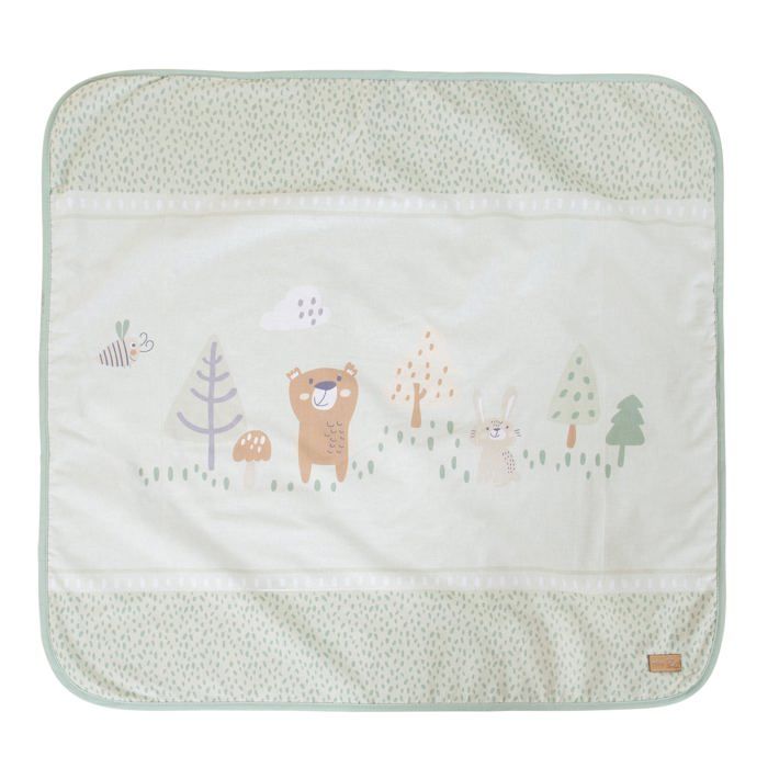 Couverture Bébé Double Face Coton/Polaire - ROBA - Woodland Buddies - Vert Pastel - Motif Animaux - 80x80 cm