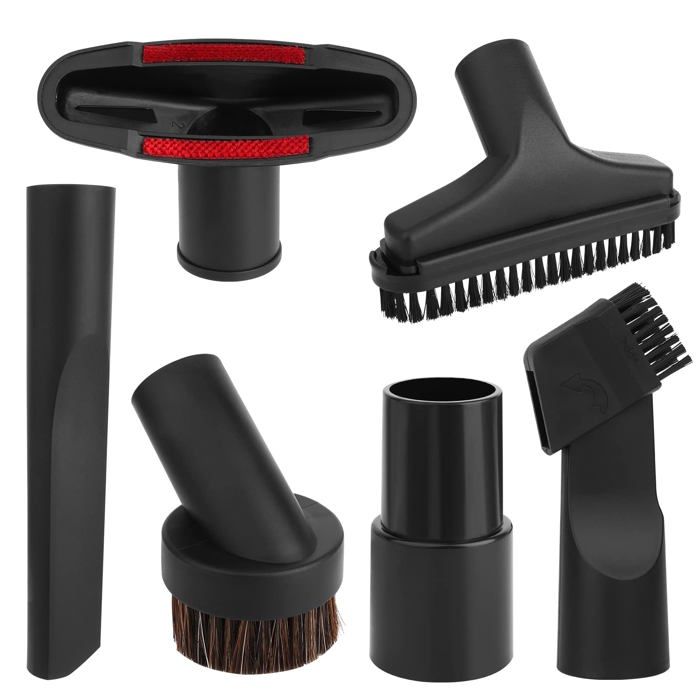 Set 6 pièces accessoires aspirateur universel 32–35 mm – brosses crin 2-en-1 plate carré (rouge)