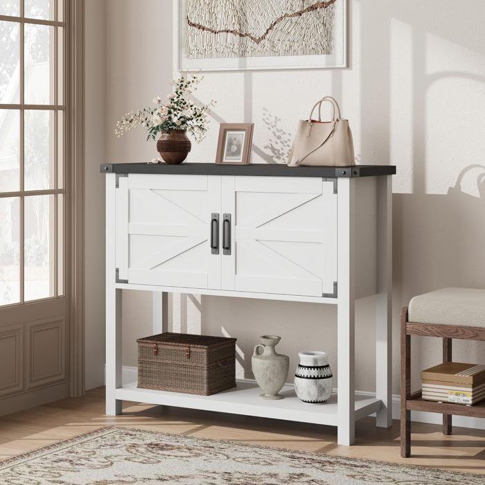 Buffet de Cuisine - PROMIRACAL - Meuble Bar & Console - 2 Portes - 2 Tiroirs - Blanc 90cm