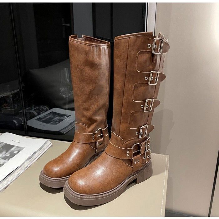 VITATA Bottes Femme – Style Punk à Multiples Boucles – Look