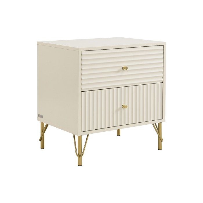 Table de chevet 2 tiroirs - Beige - LOUREO